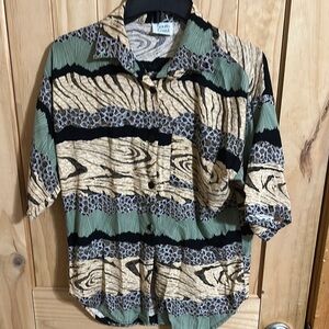 Vintage South Coast Green and Black Animal Print Button-Up Shirt
